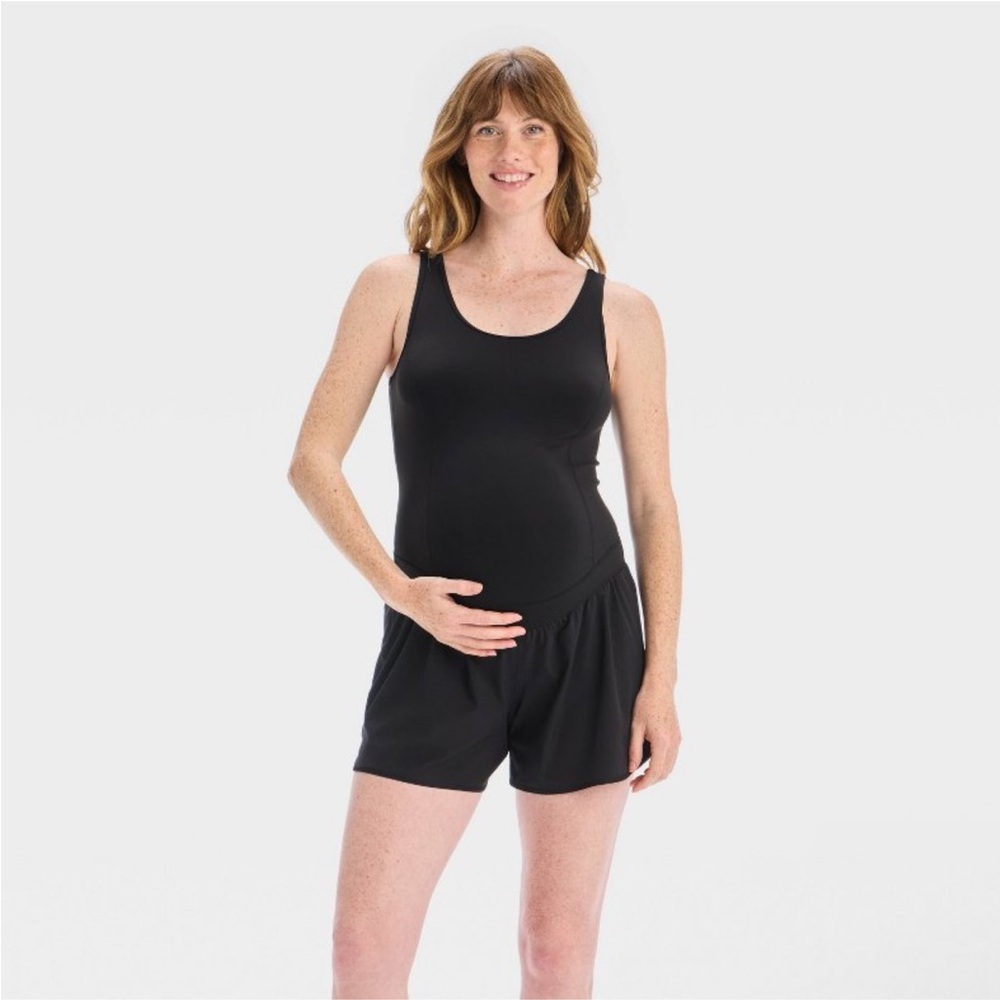 Ingrid & Isabel Athletic Maternity Scoop Neck Romper Black Size XL